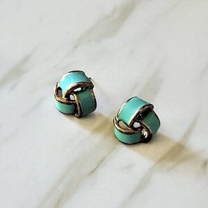 Vintage Turquoise Enamel Twist Knot Earrings, Knot Stud Earrings, Enamel Stud Earrings