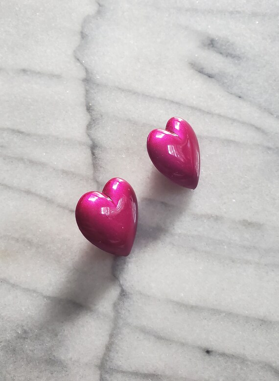 Vintage Heart Stud Earrings, Large Metal Heart Ea… - image 6