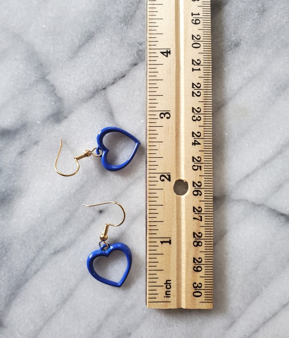 Vintage Blue Heart Dangle Earrings, Hooking Earri… - image 3