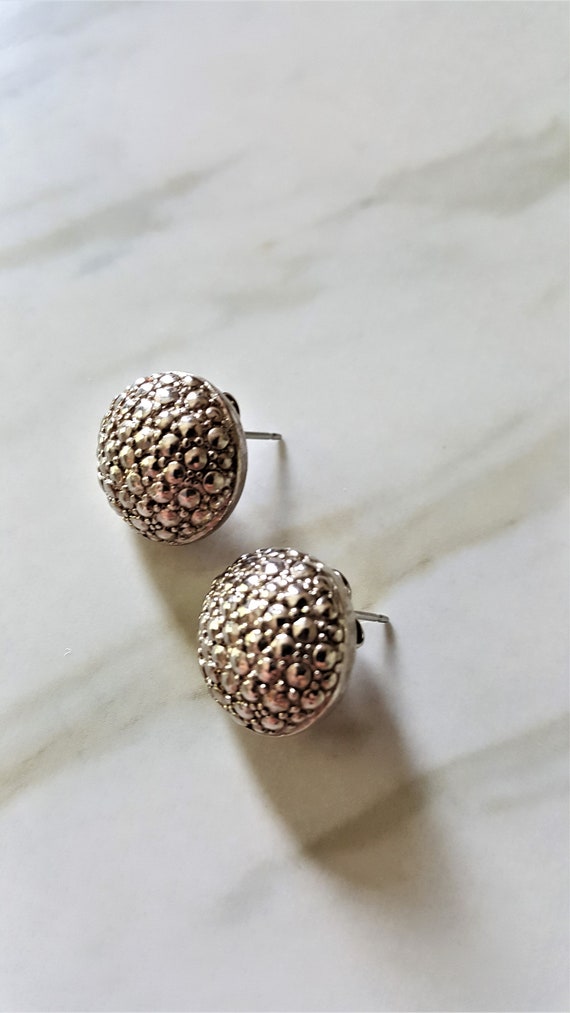 Vintage Silver Texture Stud Earrings, Silver Ball… - image 2