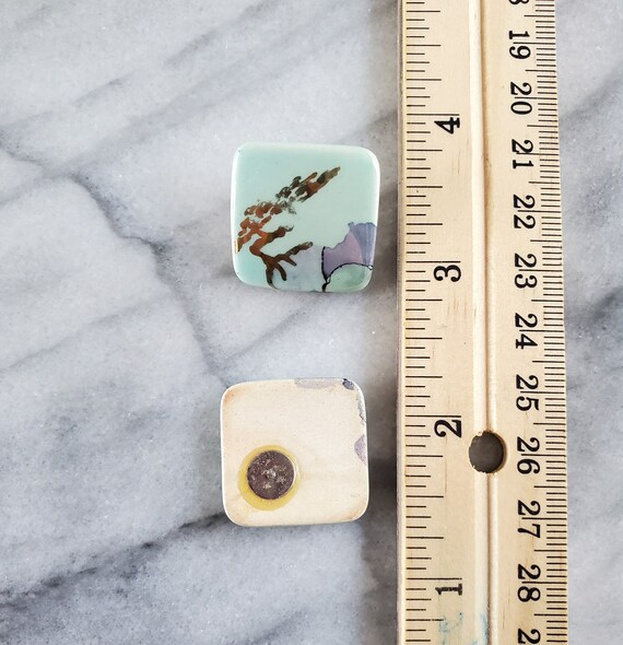 Vintage Ceramic Painted Stud Earrings, Bonsai Ear… - image 5