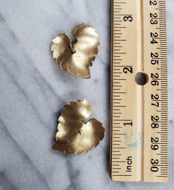 Vintage Gold Leaf Earrings, Leaf Stud Earrings, F… - image 4