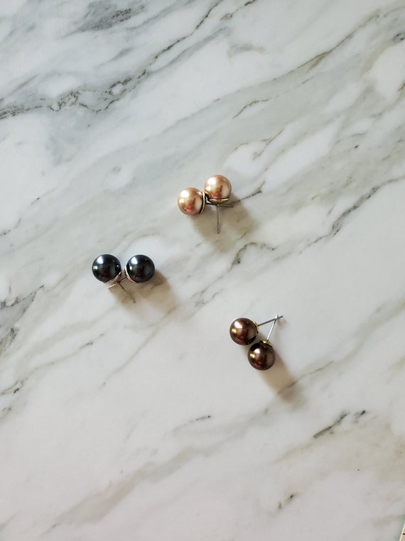 Vintage Pearl Earring Trio, Pearl Earring Lot, Pearl Stud Earrings, Pierced Earrings, Classic Pearl Earrings