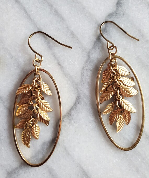 Vintage Leaf Dangle Earrings, Leaf Statement Earr… - image 2