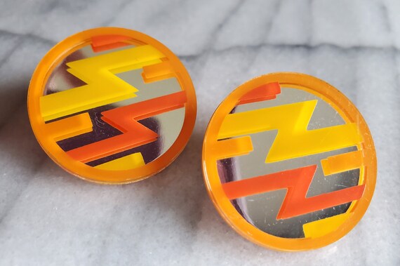 Vintage Large Mirrored 60's Mod Earrings, Round M… - image 5