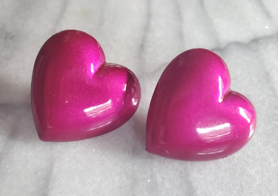 Vintage Heart Stud Earrings, Large Metal Heart Ea… - image 2