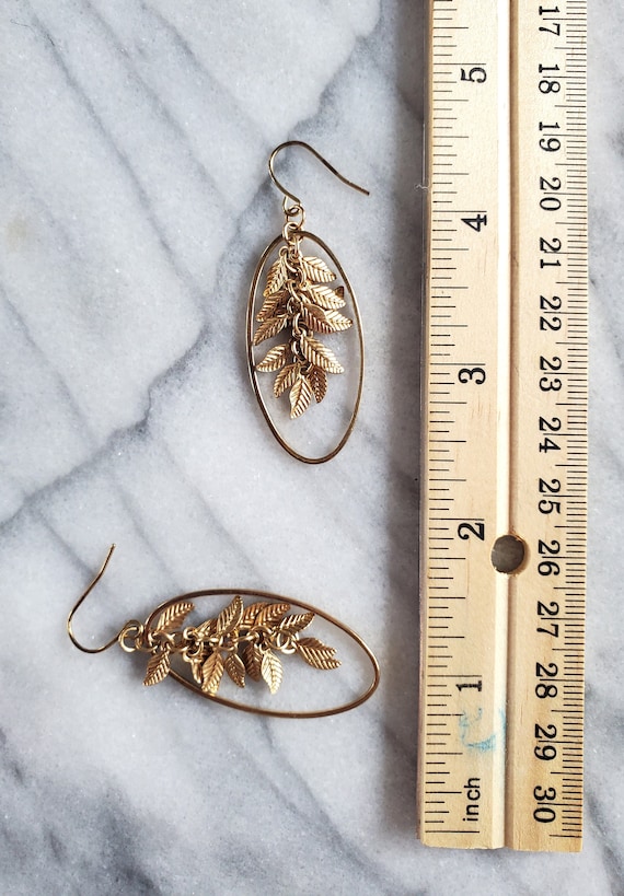 Vintage Leaf Dangle Earrings, Leaf Statement Earr… - image 3