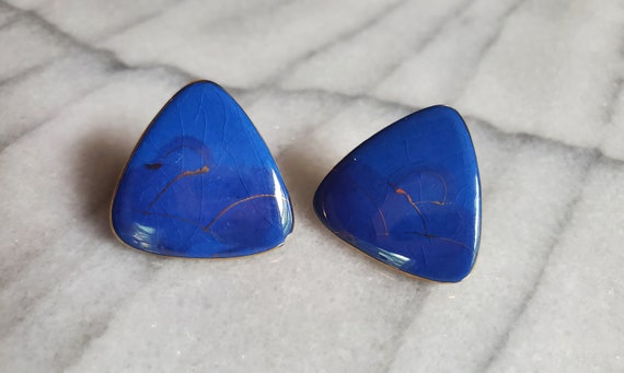 Vintage Triangle Statement Clay Earrings, Ceramic… - image 3