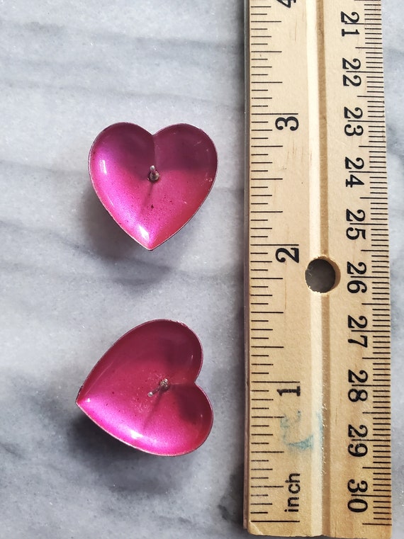 Vintage Heart Stud Earrings, Large Metal Heart Ea… - image 4