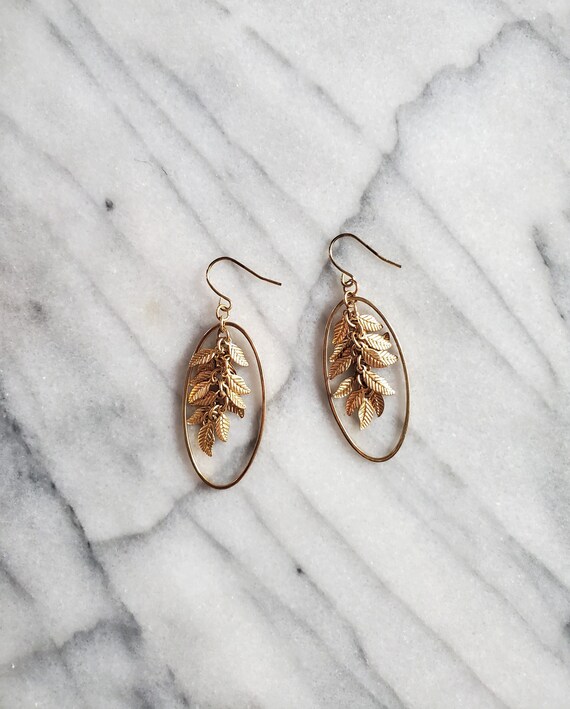 Vintage Leaf Dangle Earrings, Leaf Statement Earr… - image 1