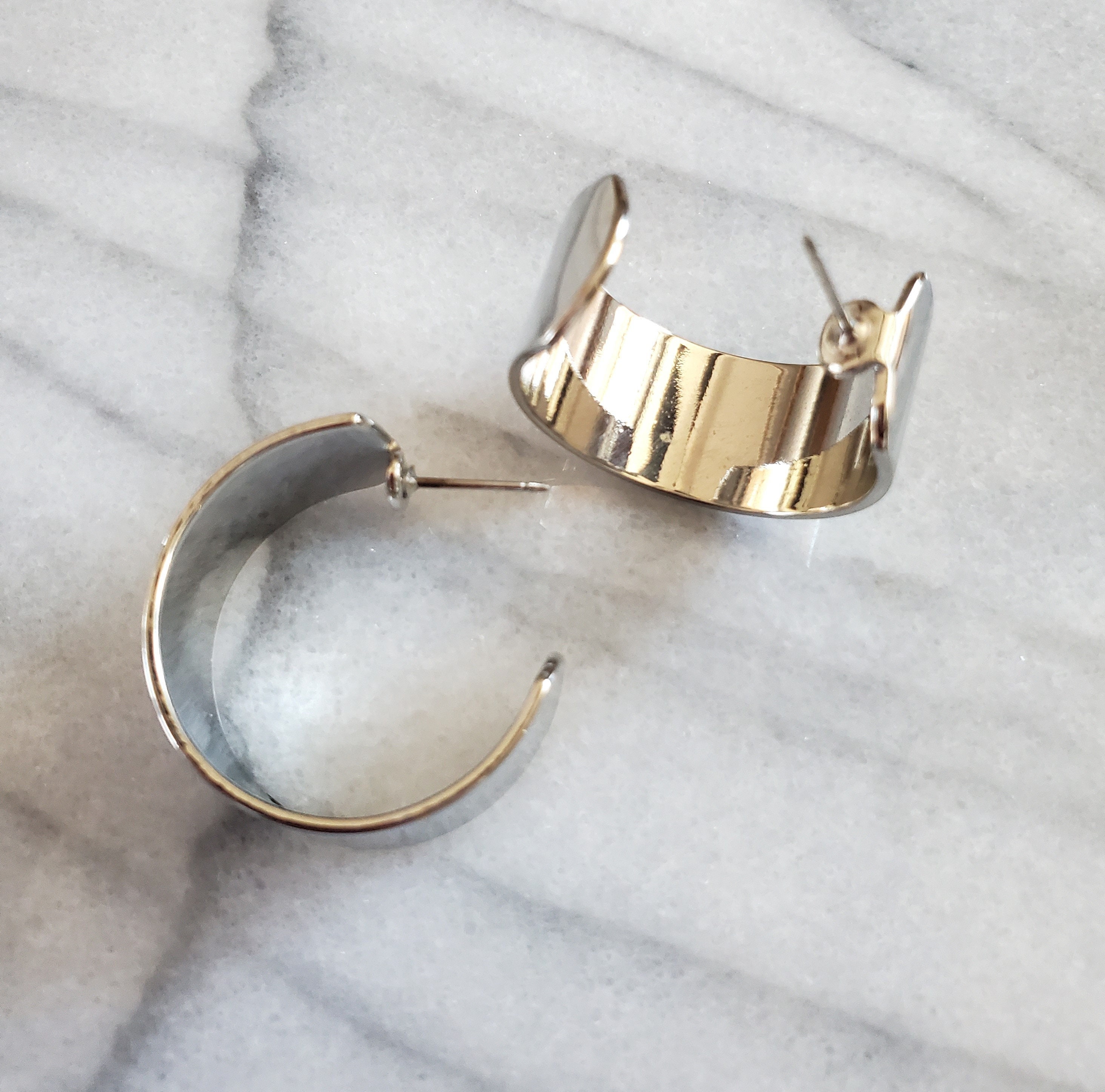 Chunky Tapered Post Hoop Earring - Silver