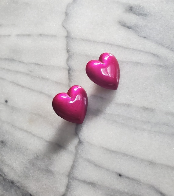 Vintage Heart Stud Earrings, Large Metal Heart Ea… - image 1