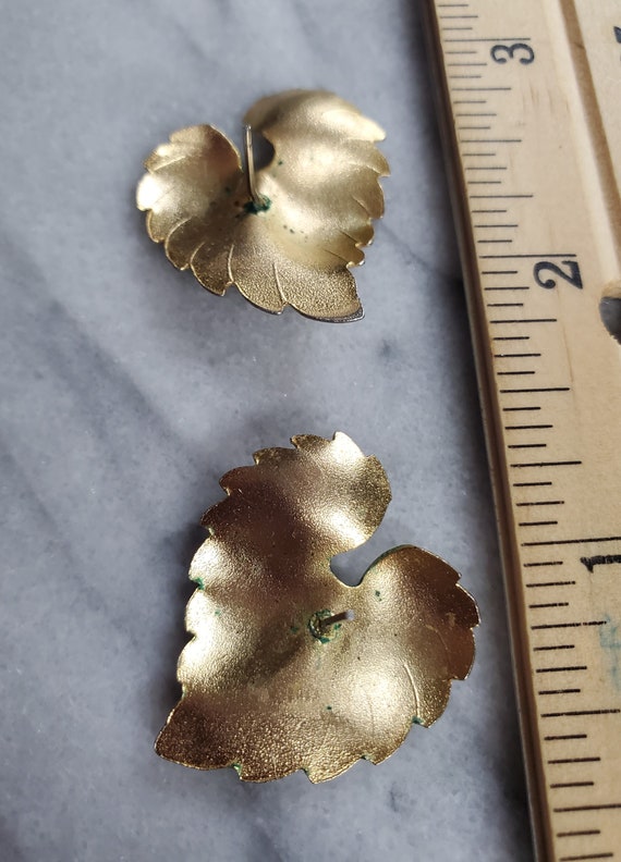 Vintage Gold Leaf Earrings, Leaf Stud Earrings, F… - image 8