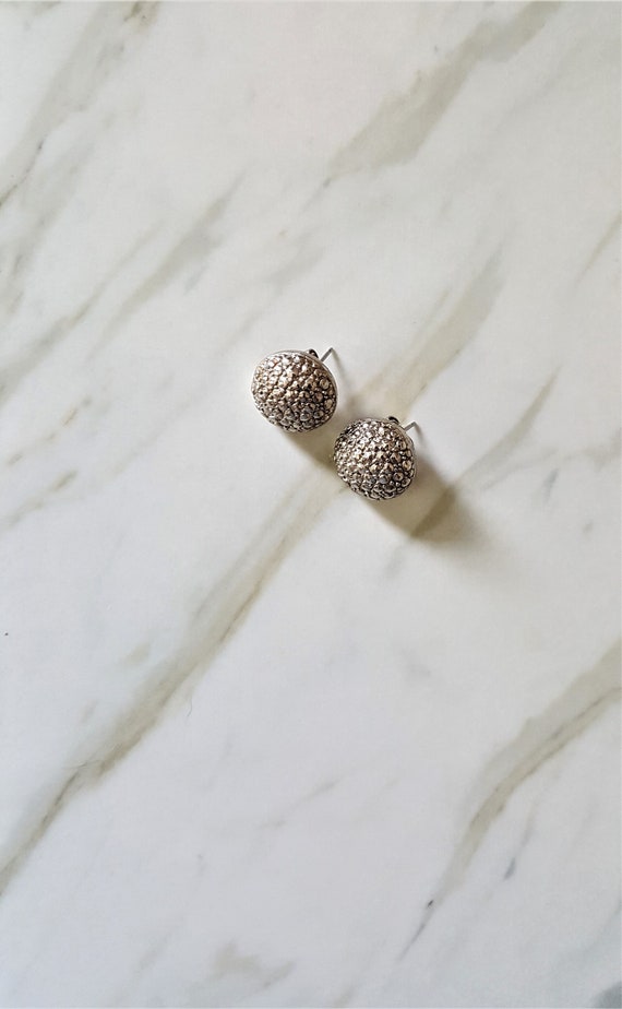 Vintage Silver Texture Stud Earrings, Silver Ball… - image 1