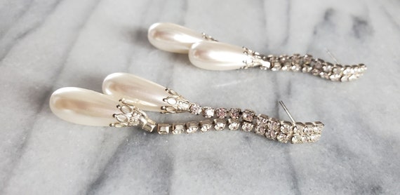 Vintage Costume Pearl Gemstone Drop Earrings, Pea… - image 5