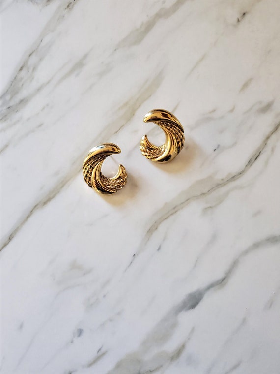 Vintage Trifari Large Gold Stud Earrings, Braided 