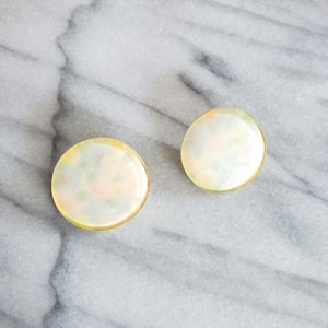 Vintage Floral Mod Earrings, Round Flower Earrings, Acrylic Round Earrings, Large Statement Studs