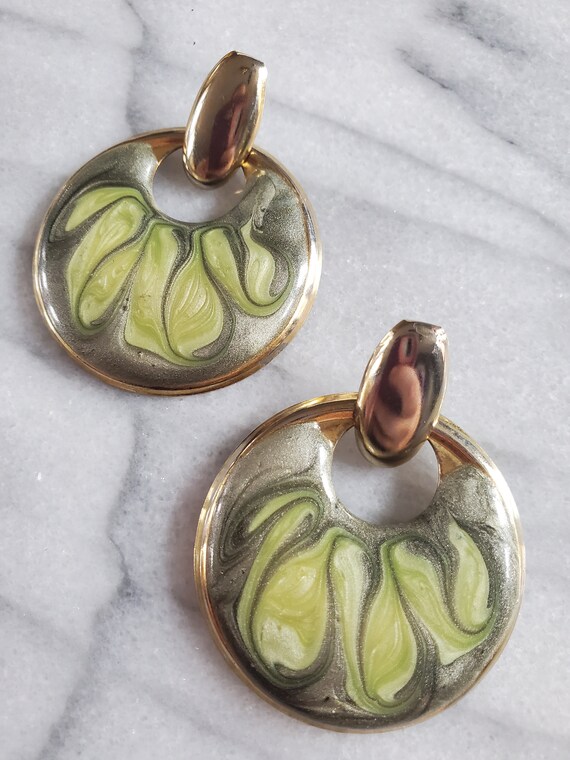 Grandi Orecchini A Cerchio Smaltati Verde Salvia - 55 Mm - Argento Placcato - Accessorio Moda Estivo