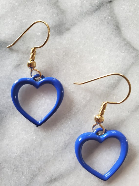 Vintage Blue Heart Dangle Earrings, Hooking Earri… - image 4
