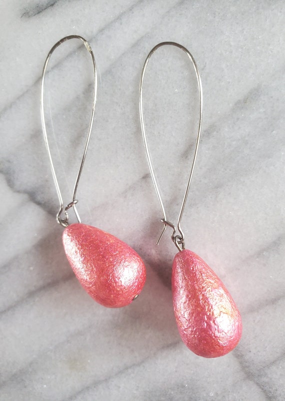 Vintage Avon Pink Bead Drop Earrings, Large Bead E