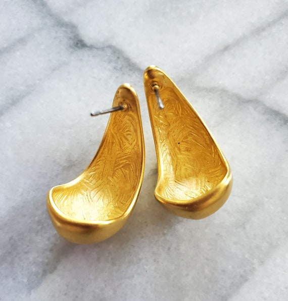 Vintage Gold Statement Earrings, Art Deco Studs, … - image 3