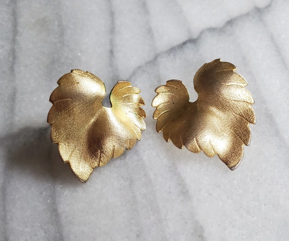 Vintage Gold Leaf Earrings, Leaf Stud Earrings, F… - image 3