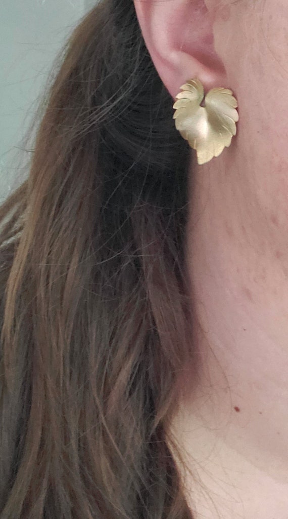 Vintage Gold Leaf Earrings, Leaf Stud Earrings, F… - image 6