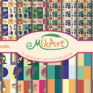 16 Scientific Digital Papers, Seamless Pattern, Vintage-Farben, Instant-Download
