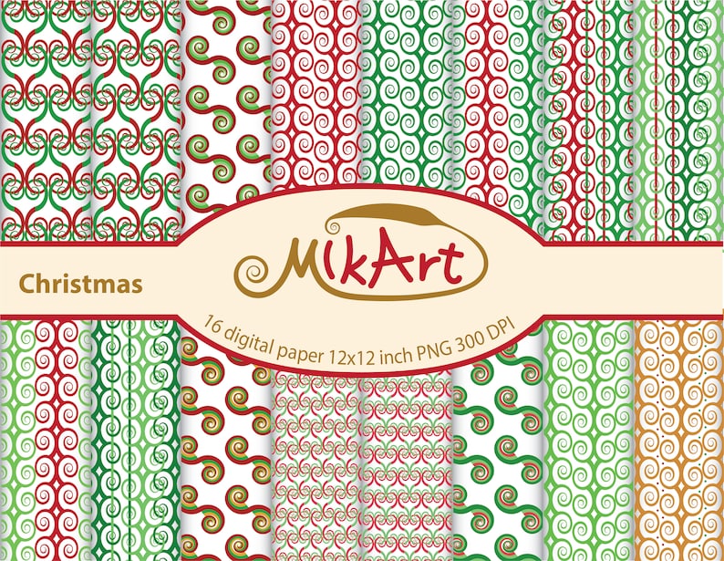 Transparent Christmas Seamless Pattern 16 Swirls Spirals Digital Papers Instant download Digital pattern