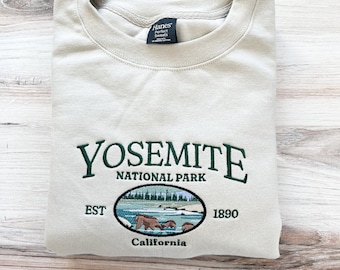 Geborduurd Yosemite Sweatshirt, Wandelen Geborduurde Crewneck, Nationaal Park Trui, Outdoors Gift, California Sweater, Gezellig, Geborduurd