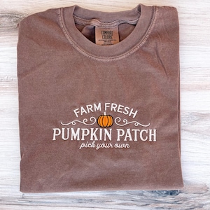 Pumpkin Patch Comfort Colors Tee, Pumpkin Embroidered Tee, Fall Tee, Fall T-Shirt, Spooky Season, Embroidered Tee, Pumpkin Embroidered Shirt image 1