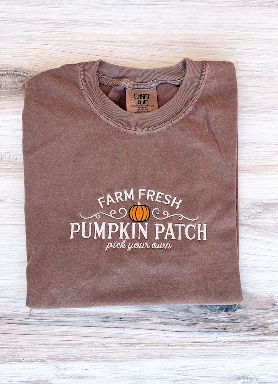 Pumpkin Patch Comfort Colors Tee, Pumpkin Embroidered Tee, Fall Tee, Fall T-Shirt, Spooky Season, Embroidered Tee, Pumpkin Embroidered Shirt