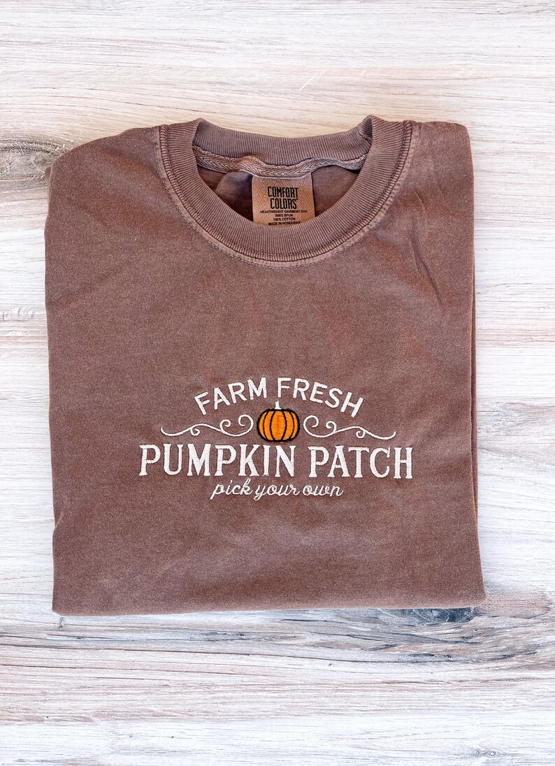 Pumpkin Patch Comfort Colors Tee, Pumpkin Embroidered Tee, Fall Tee, Fall T-Shirt, Spooky Season, Embroidered Tee, Pumpkin Embroidered Shirt image 1