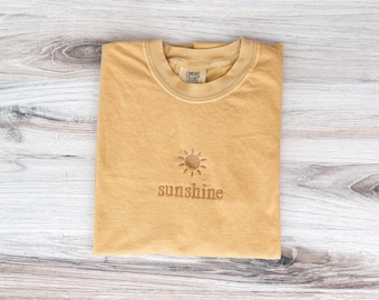 Sunshine Shirt, Bright Shirt, Summer Shirt, Sea Tee, Sun Comfort Colors, Embroidered Sun Shirt, Minimalist Shirt, Sunny Tee, Yellow Shirt