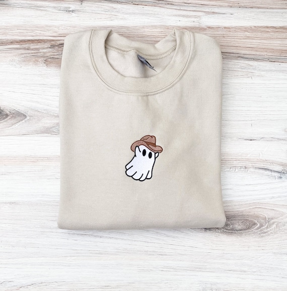 Cowboy Ghost Sweatshirt, Embroidered Ghost Sweatshirt, Halloween Embroidered Sweatshirt, Spooky Crewneck, Fall Crewneck, Spooky Season
