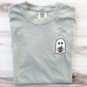 Ghost Comfort Colors Tee, Halloween Embroidered Tee, Fall T-Shirt, Spooky Season, Embroidered Tee, Ghost Embroidered Shirt, Spooky Shirt