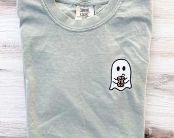 Ghost Comfort Colors Tee, Halloween Embroidered Tee, Fall T-Shirt, Spooky Season, Embroidered Tee, Ghost Embroidered Shirt, Spooky Shirt
