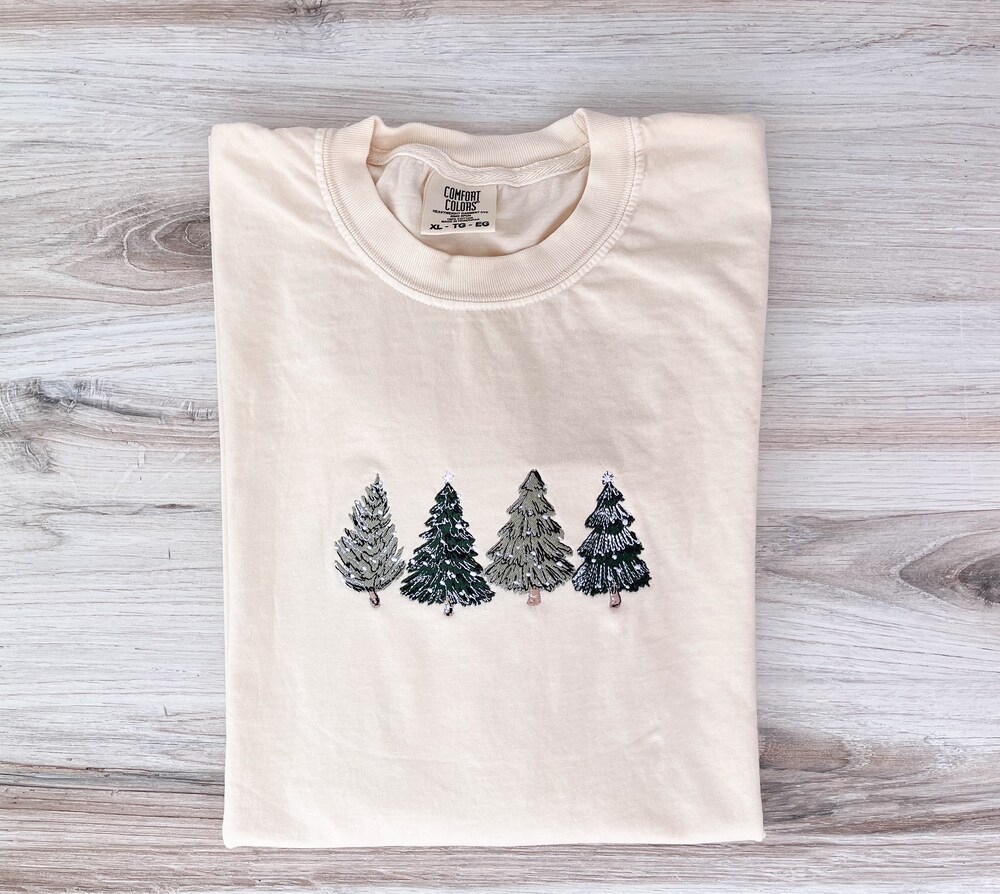 Christmas Tree Tee Christmas Tree Comfort Colors Tee,  Embroidered Tee, Christmas T-Shirt, Christmas Season, Winter Trees, Embroidered Clothes, Winter Gift Christmas Shirt