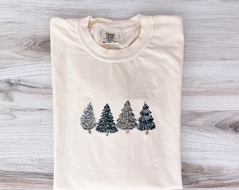 Christmas Tree Comfort Colors Tee,  Embroidered Tee, Christmas T-Shirt, Christmas Season, Winter Trees, Embroidered Clothes, Winter Gift