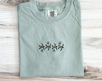 Turtle Embroidered Comfort Colors Tee, Animal Shirt, Embroidered Sea T-Shirt, Ocean Lover Shirt, Sea Turtle Tee, Nautical Embroidered Shirt