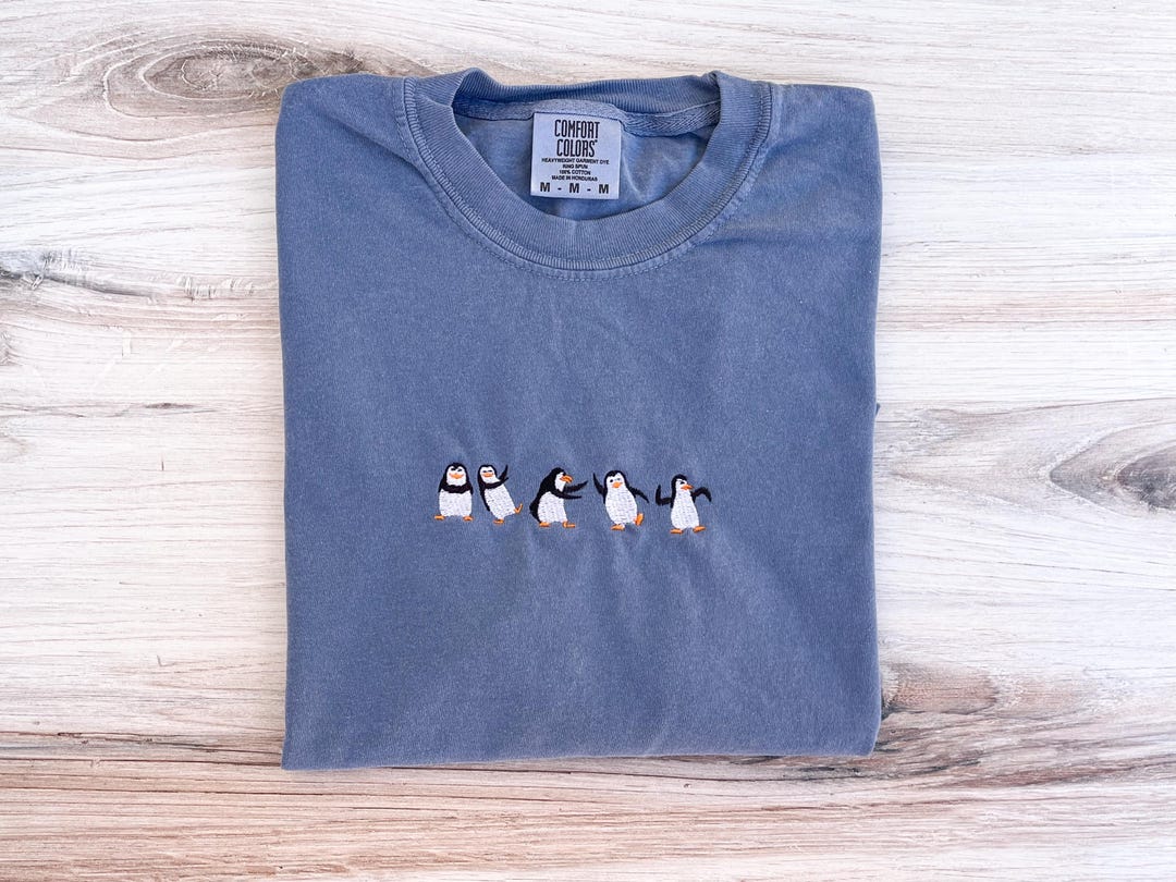 Penguin Embroidered Comfort Colors Tee, Animal Shirt, Embroidered Penguin T-shirt, Animal Lover ...