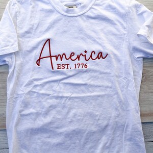 America Comfort Colors Tee, USA Shirt, 4th Of July T-Shirt, Embroidered Tee, Embroidered Shirt, Custom Shirt, Summer Shirt, Custom Tee, Cute image 8