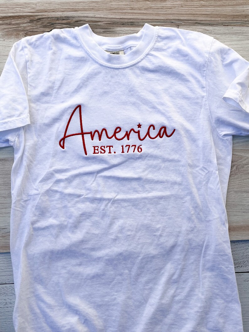 America Comfort Colors Tee, USA Shirt, 4th Of July T-Shirt, Embroidered Tee, Embroidered Shirt, Custom Shirt, Summer Shirt, Custom Tee, Cute image 8