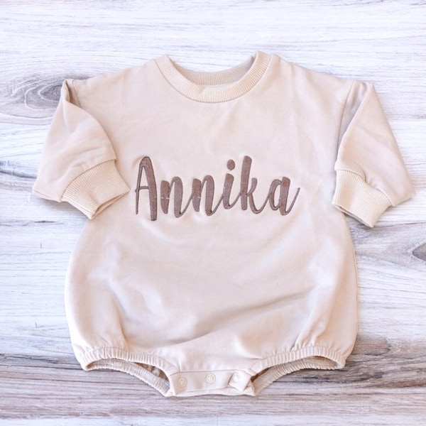 Personalisierter bestickter Baby-Strampler, Luftblasen-Strampler, individueller Name, bestickter Babypullover, Babynamen-Ankündigung, Babyparty-Geschenk, individuell