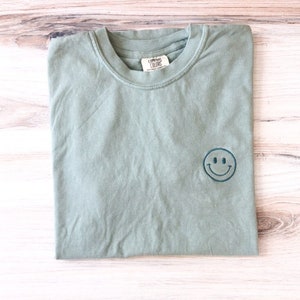 Happy Face Comfort Colors Tee, Smile Shirt, Happy T-Shirt, Embroidered Tee, Embroidered Shirt, Custom Shirt, Retro Happy Face Shirt image 5