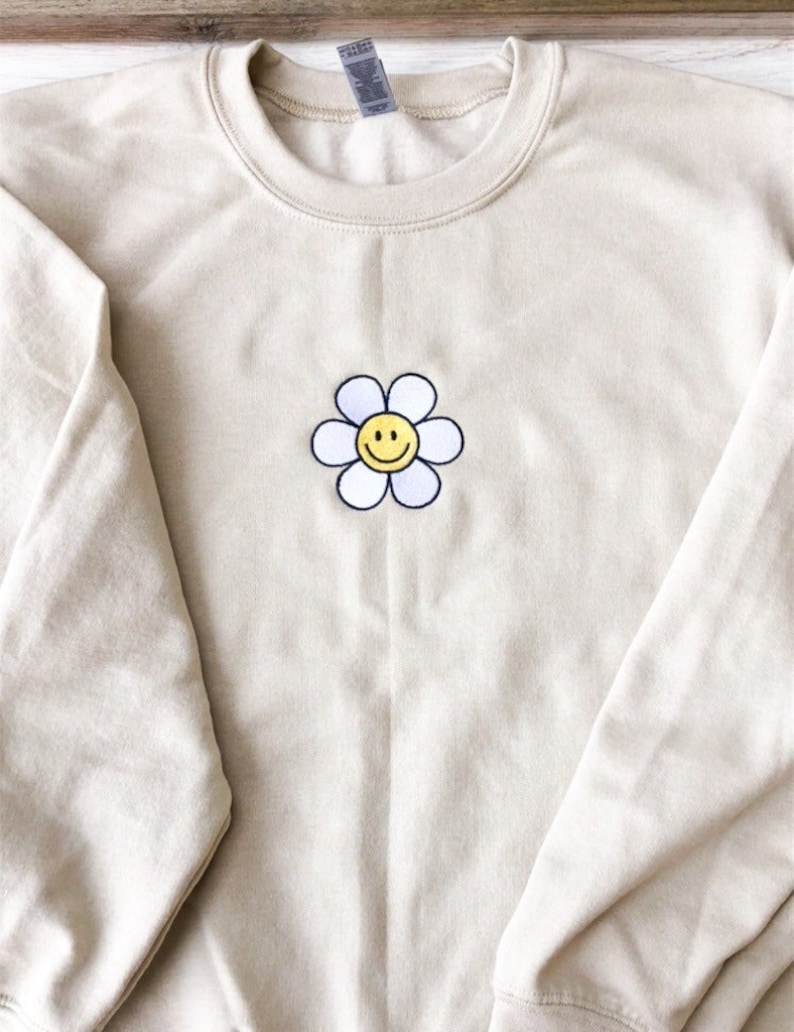 Smiley Face Sweatshirt Flower Smile Sweatshirt Smile Etsy