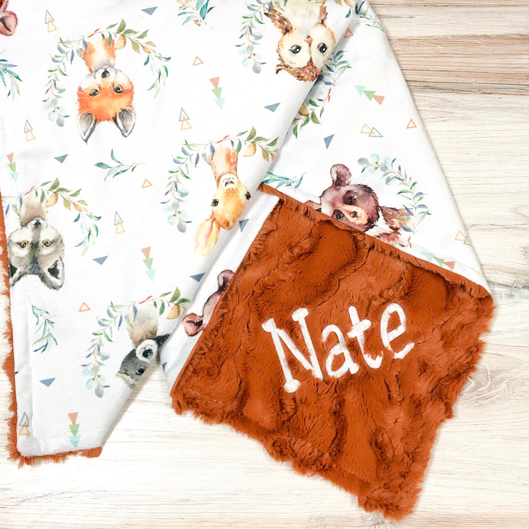 Personalized Baby Boy Blanket, Animal Blanket, Woodland Baby Blanket