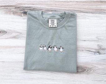Penguin Embroidered Comfort Colors Tee, Animal Shirt, Embroidered Penguin T-Shirt, Animal Lover Shirt, Cute Penguin Tee, Embroidered Shirt