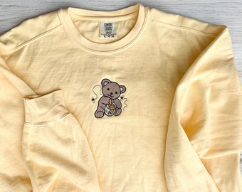 Honey Bear Embroidered Comfort Colors Sweatshirt, Teddy Bear Crewneck, Bear Embroidered Sweatshirt, Cute Crew, Honey Sweatshirt, Fun Crew
