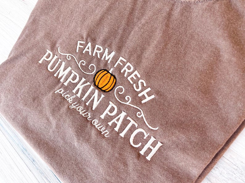 Pumpkin Patch Comfort Colors Tee, Pumpkin Embroidered Tee, Fall Tee, Fall T-Shirt, Spooky Season, Embroidered Tee, Pumpkin Embroidered Shirt image 2